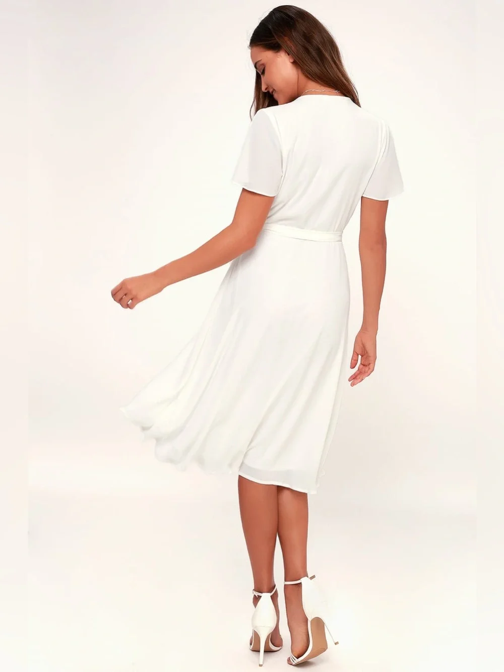 LULU'S Rise To The Occasion White Midi Wrap Dress